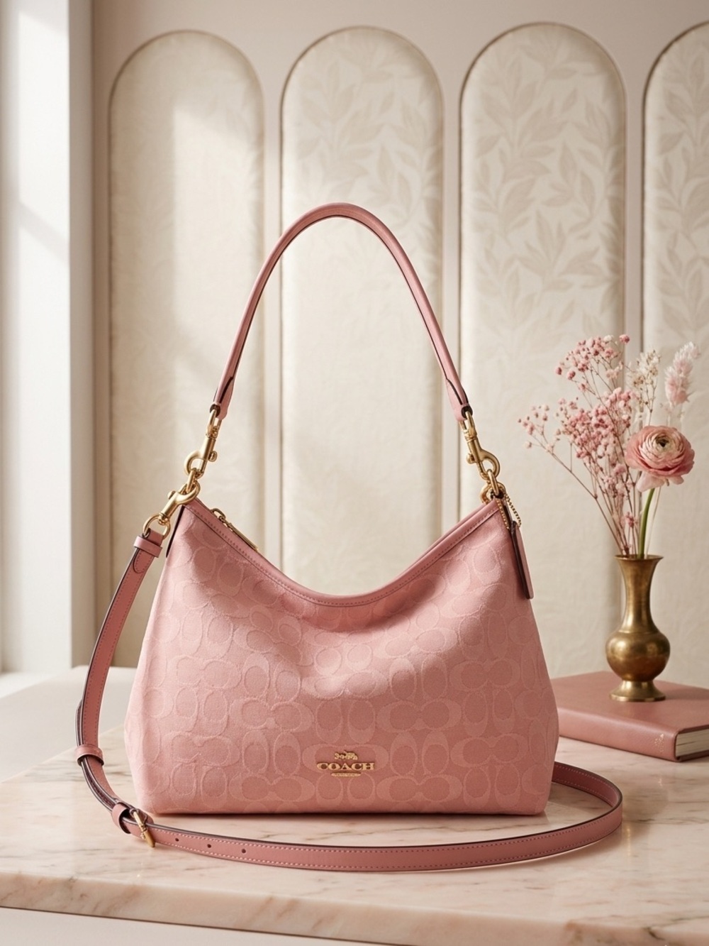 Coach Pink Denim Laurel Signature Jacquard Shoulder Bag